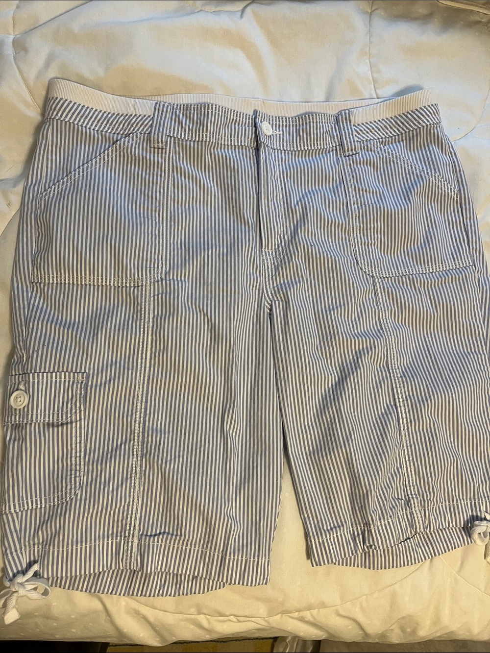 New Blue pin-Striped Cotton Bermuda Shorts - 16
